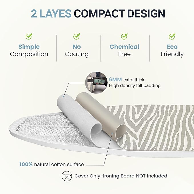 Ironing Board Cover and Pad 15"x54" Extra Thick Natural Cotton, Scorch and