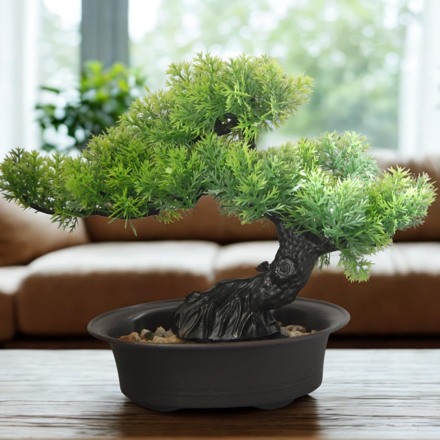 Artificial Bonsai Tree, Realistic Fake Cypress Plant in Pot with Decorative Rocks, 8-inch ndoor Decor, Home Office Desk, Bathroom Shelf, Bedroom, and Farmhouse Living Room