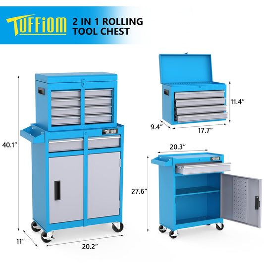 TUFFIOM 5-Drawer Rolling Tool Chest, Tool Storage Cabinet w/Drawers, Lockable Wheels, Detachable Top & Adjustable Shelf, Mechanic Tool Organizer Box for Garage, Workshop, Warehouse & Repair Shop