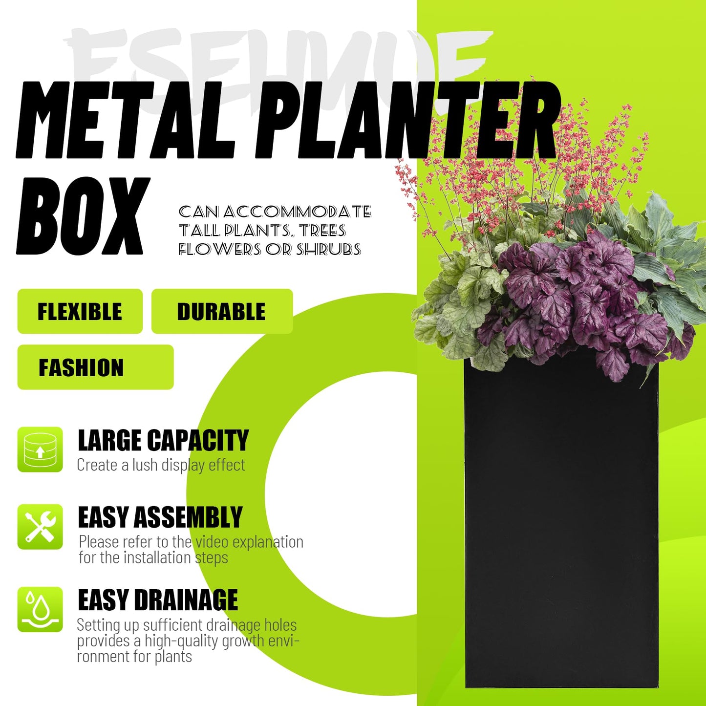 Fsehyue Metal Planter Box 14" x 14" x 30" Large Rectangular Planter Heavy Duty Galvanized Steel Tall Plant Boxes with Insert Shelf and Drainage Holes for Outdoor Patio Yard Garden Porch Terrace