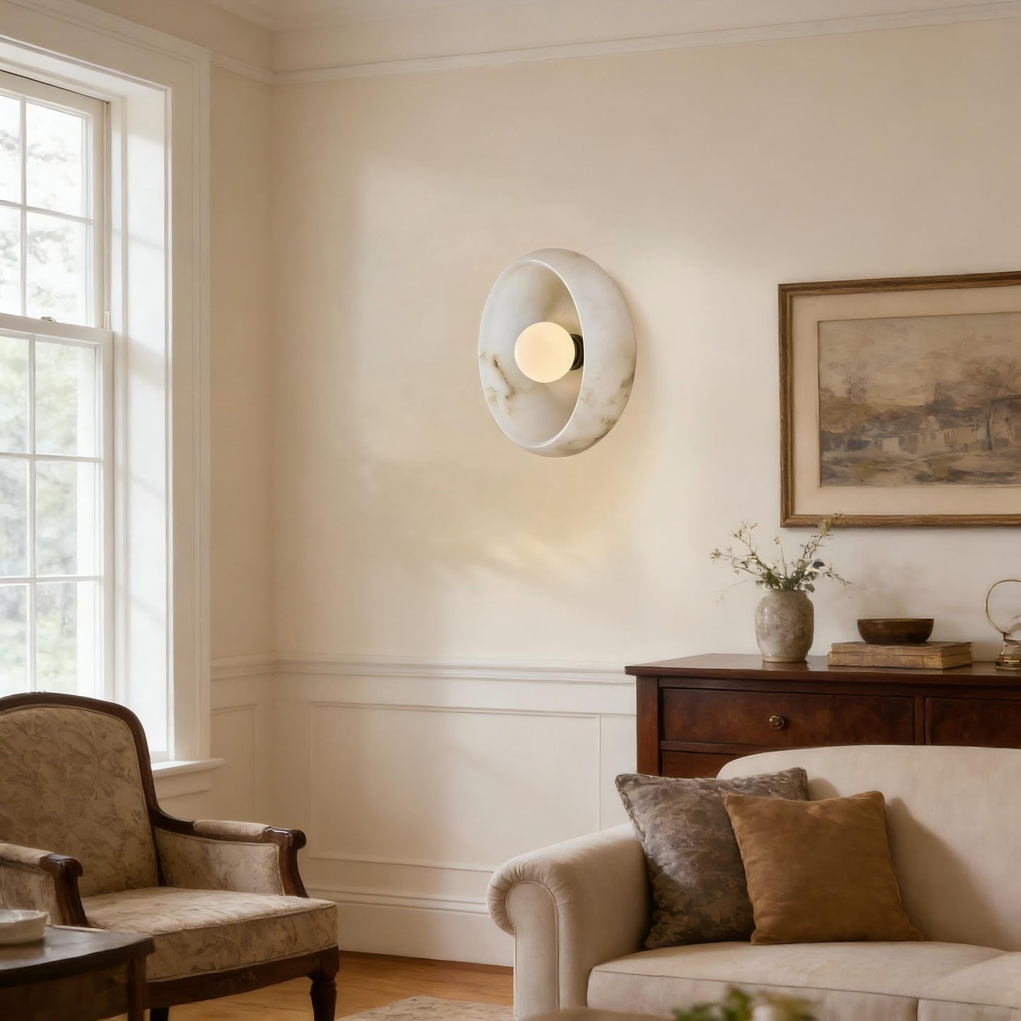 10" Artistic Alabaster Wall Sconce & Ceiling Light, Natural Stone Texture, Soft Diffused Lighting for Bedroom, Hallway, Living Room, Sculptural Design, G9 Bulb