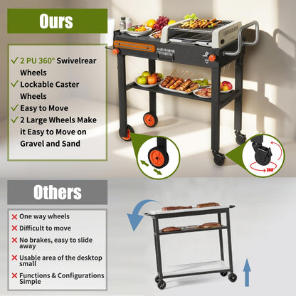 LKVHV Portable Outdoor Grill Table, Blackstone Grill Stand Solid and Sturdy 31"W x 17"D, Movable Kitchen Cooking Prep BBQ Cart with Wheels, Folding Cart for Ninja, Blackstone Griddle 17"/22" etc