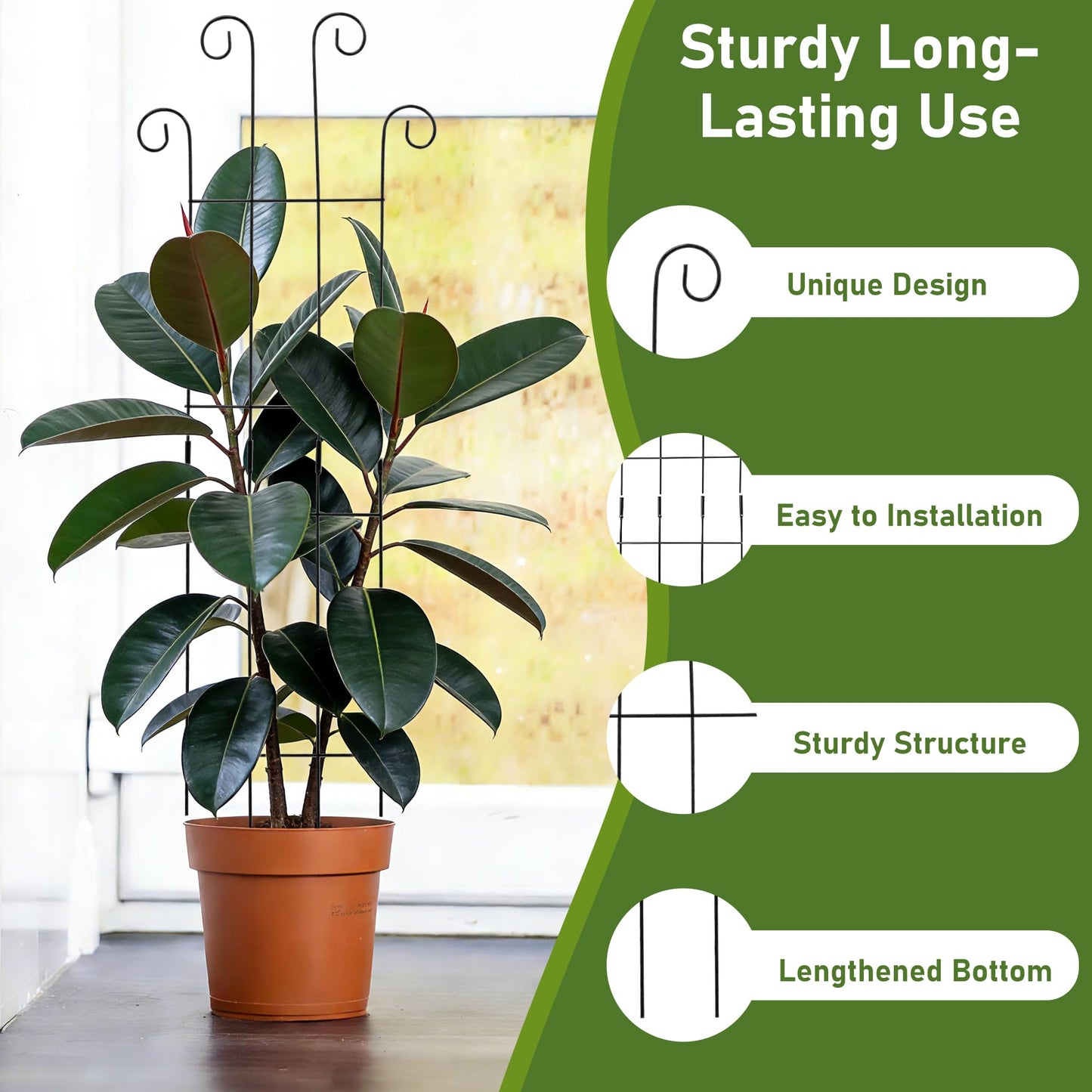 32.6In Metal Plant Trellis for Climbing Plants Indoor, Monstera & Pothos Support Stakes, Tall Expandable Trellis for Potted Plants, Tool-Free Structures, 2 Pack