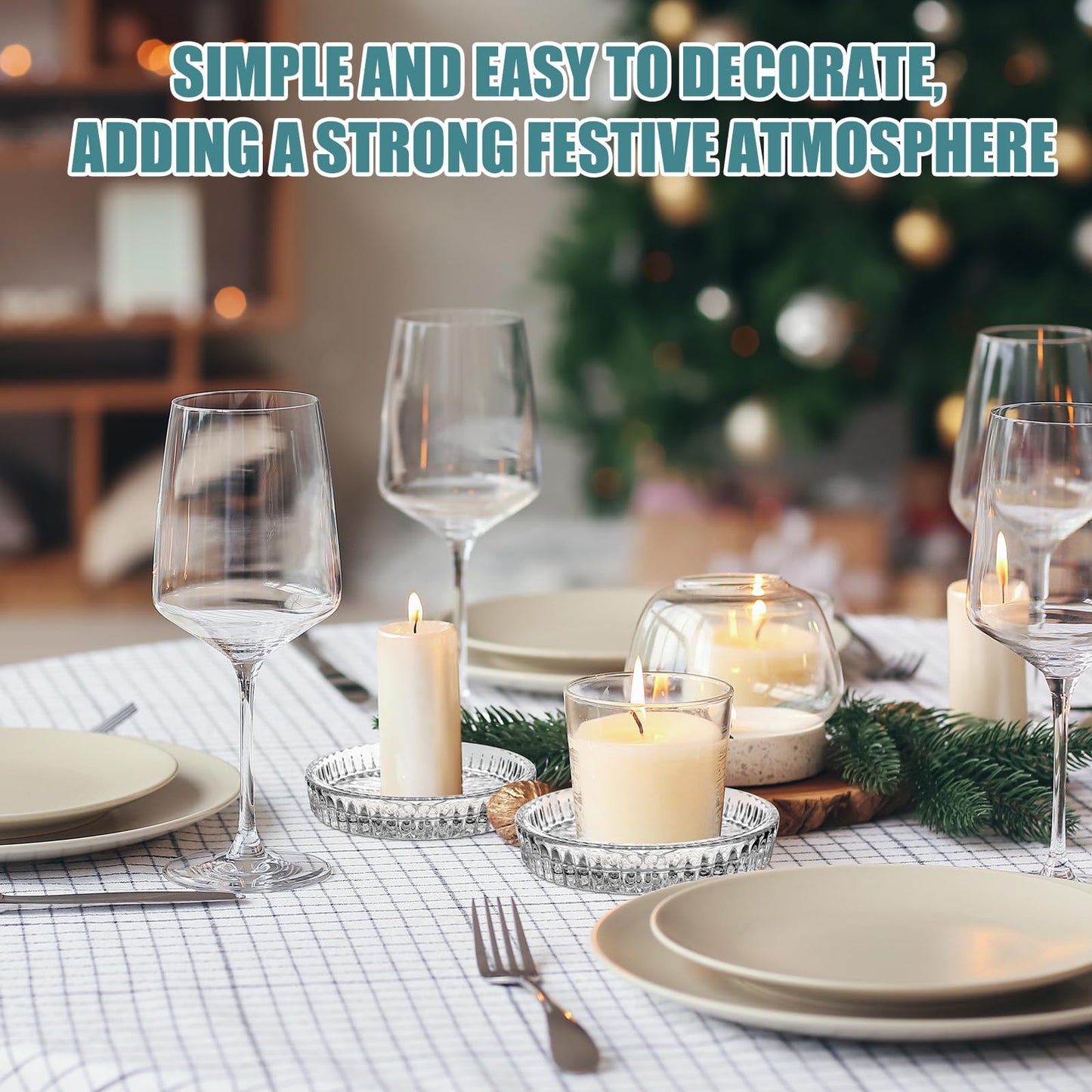 Ferrochef 6 Pcs Round Glass Candle Holder, 3.74 Inch Clear Winter Snowflake Candle Plate Crystal Votive Candles Coasters for Christmas Winter Weddings Party Holiday Birthday Home Table Decor