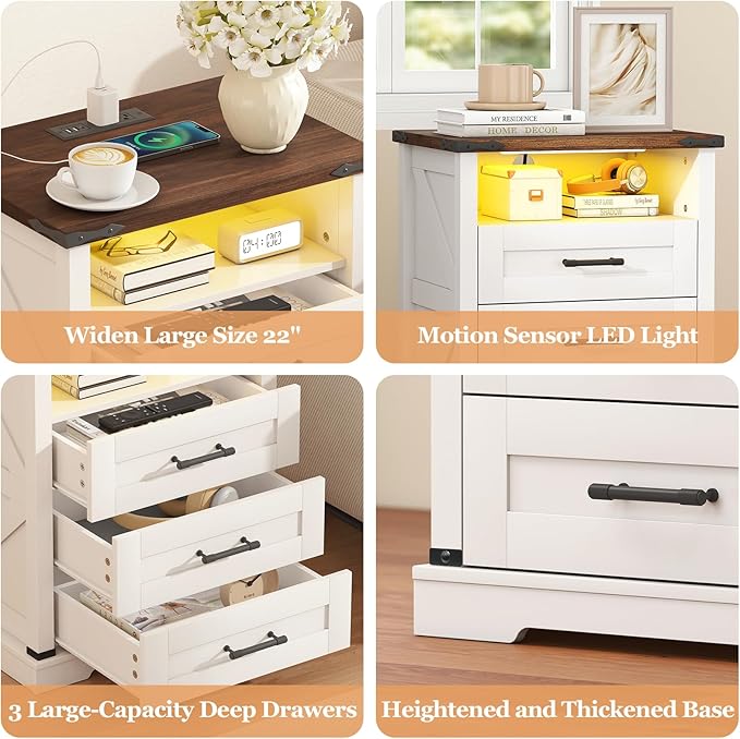 Turosur 22'' Set of 2 White Farmhouse Nightstands