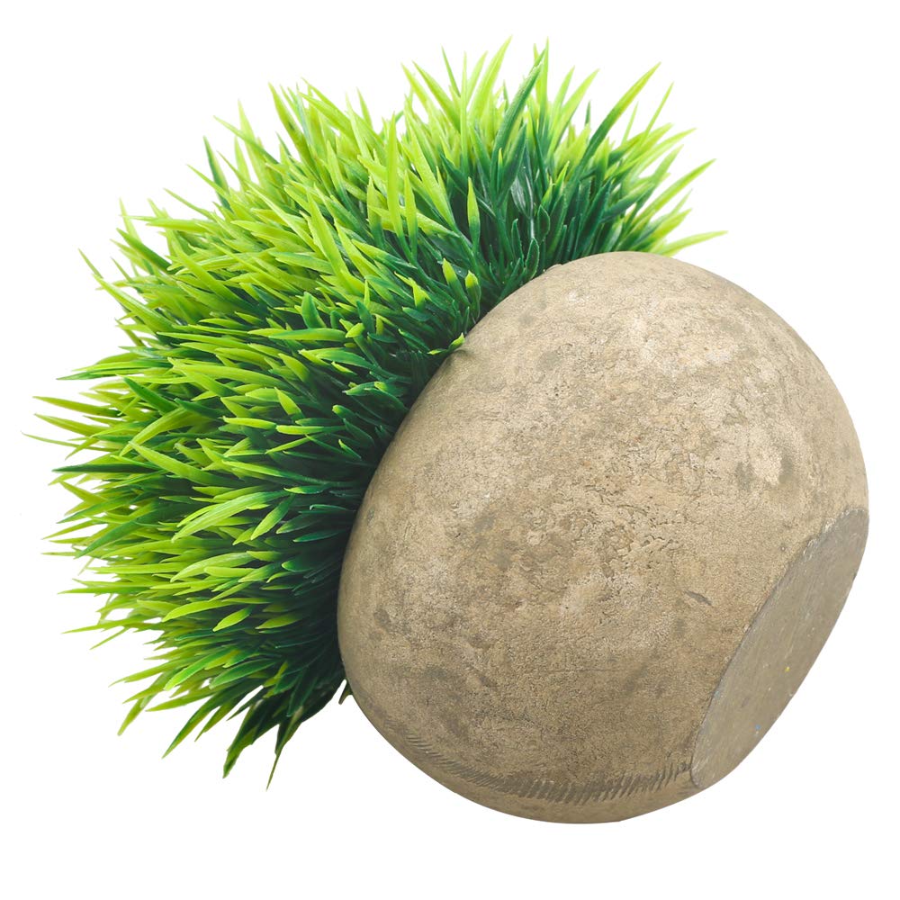 Svenee Mini Artificial Plants, Plastic Fake Green Grass Faux Greenery Topiary Shrubs with Grey Pots for Bathroom Home Office Décor, House Decorations (2)