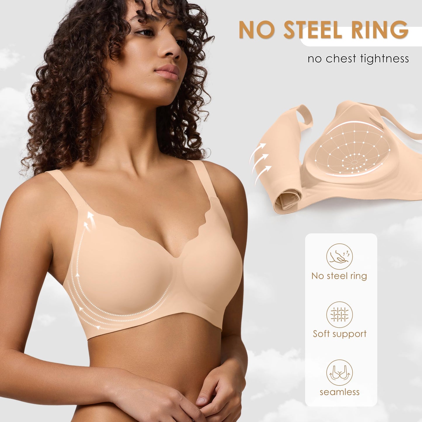 Wireless Seamless Jelly Bra for Women with Support - No Underwire Full Coverage Push Up Bras for Women