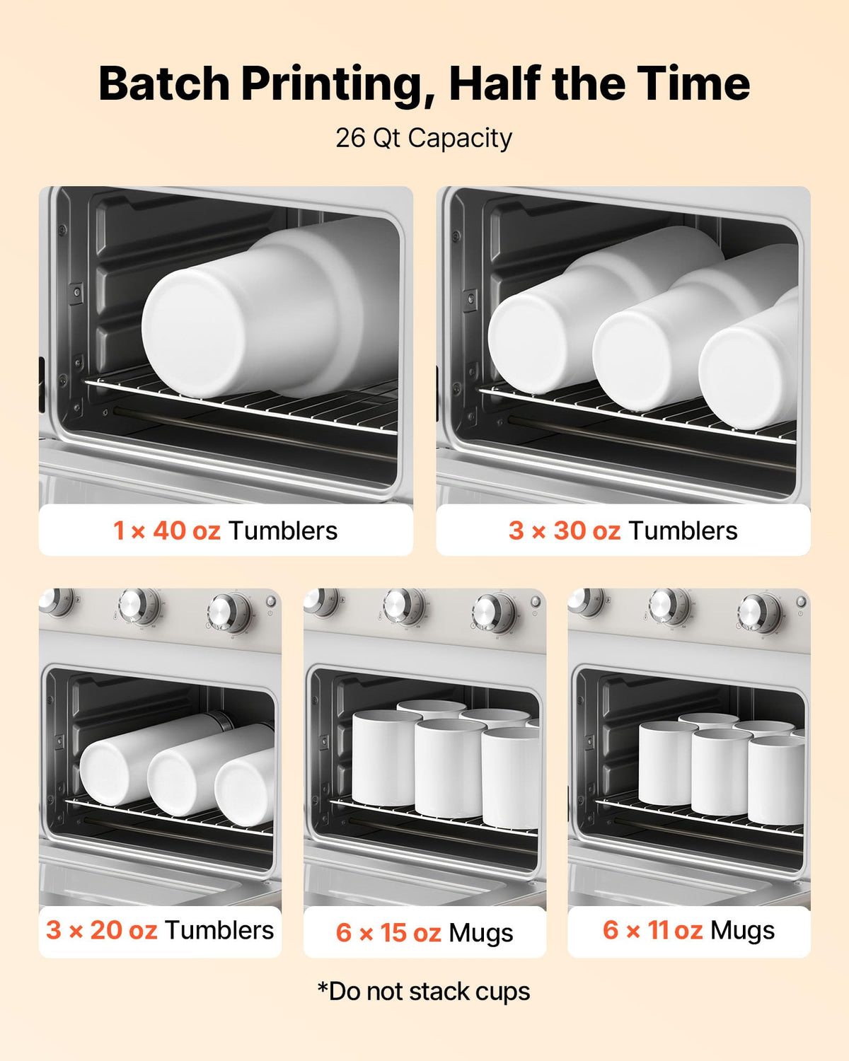 VEVOR Sublimation Oven Machine, 26 Qt, Fits 40oz Tumblers, with 50 Shrink Films, 1 Tape and 2 Heat Gloves, 360° Turbo Convection for Sublimation Blank Tumblers, Mugs, Bowls, Off-White