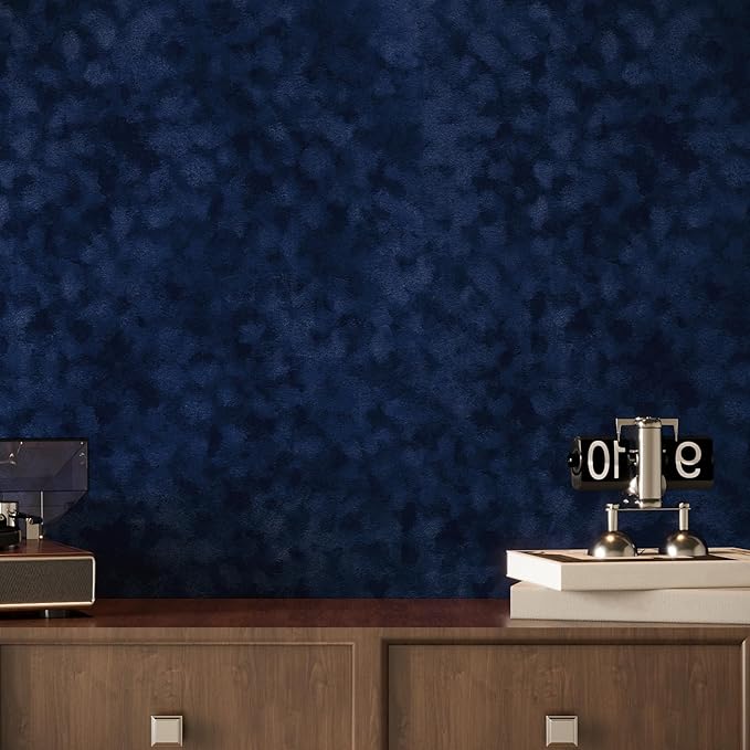 Navy Blue Curshed Velvet Wallpaper Self Adhesive Felt Fabric