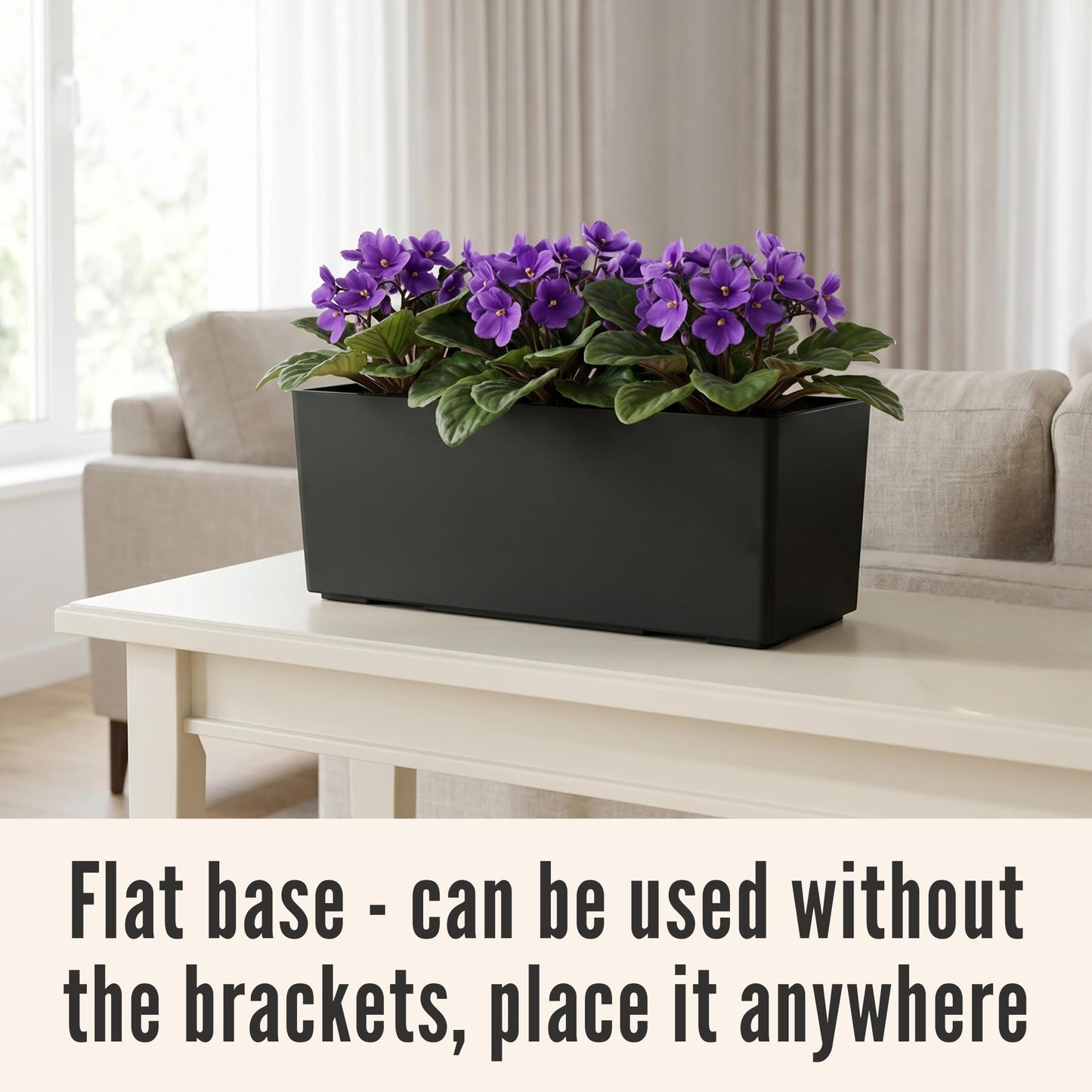 LaLaGreen Wall Planters for Outdoor (14 Inch, 4 Pack) Black Self Watering System Hanging Planter Box Flower Pot, Rectangular Wall Mount Indoor Vertical Living Garden Decoration Window Sill Herb Trendy