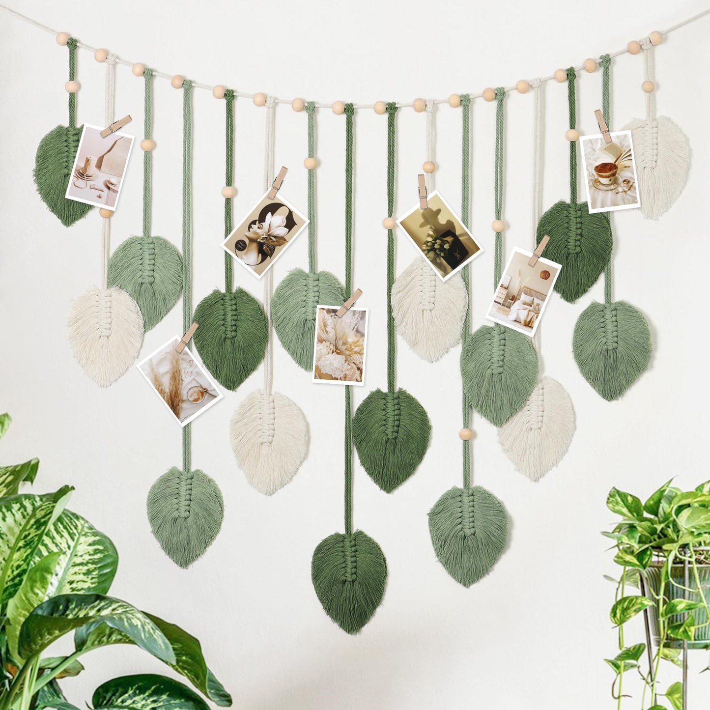 Betylifoy Macrame Wall Hanging Large Macrame Leaves Tapestry Wall Hanging Decoration Boho Handmade Woven Leaf Feather Wall Art Decor for Nursery Bedroom Living Room Office Christmas Thanksgiving Decor, 29 X 51 Inch (Green)