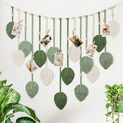 Betylifoy Macrame Wall Hanging Large Macrame Leaves Tapestry Wall Hanging Decoration Boho Handmade Woven Leaf Feather Wall Art Decor for Nursery Bedroom Living Room Office Christmas Thanksgiving Decor, 29 X 51 Inch (Green)