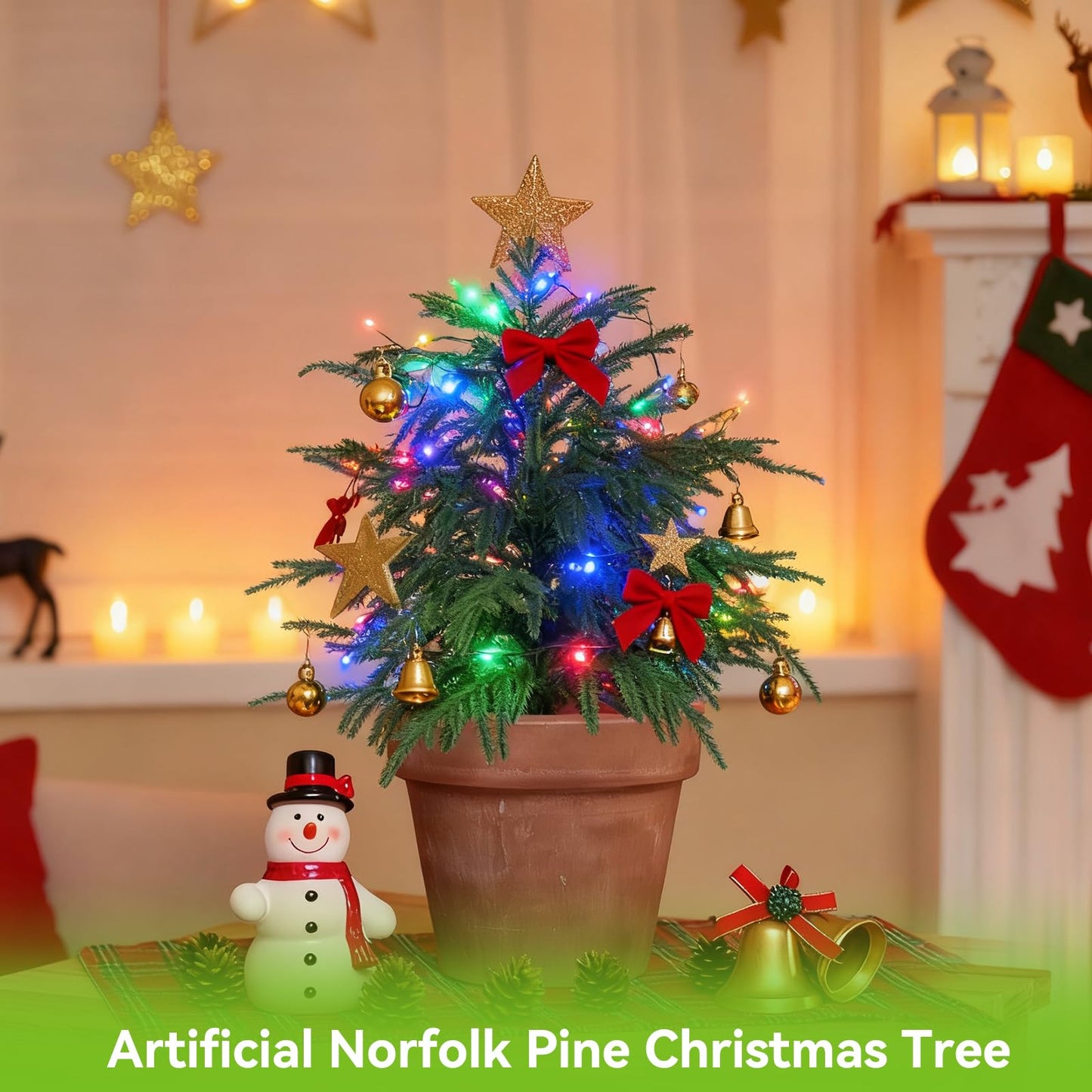 2FT Artificial Norfolk Pine Tree, 2pc Artificial Christmas Tree Faux Potted Plants for Front Porch Christmas Indoor Outdoor Decor