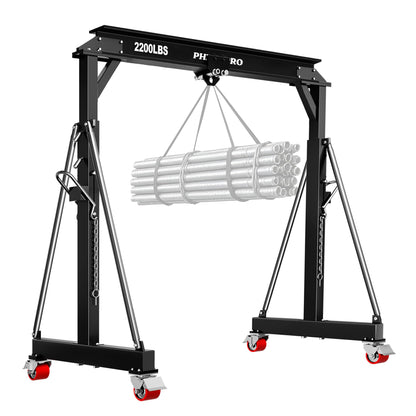 1 Ton Gantry Crane - MAX3000Lbs Portable Hoist Frame with Steel I-Beam Construction, Adjustable Height 8.57-12.50ft, Lifting Gantry for Factories, Garage, Auto Repair, Construction Site, Black
