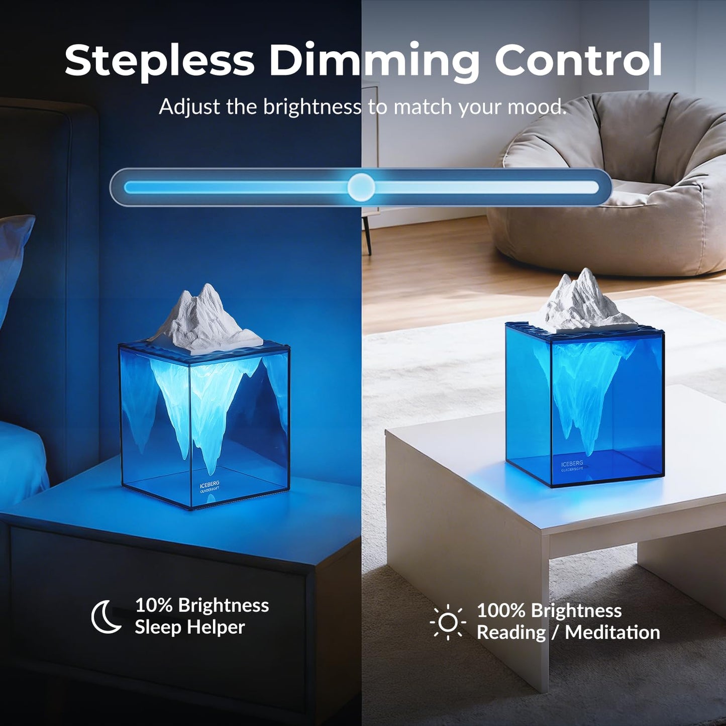 Calming Iceberg Essential Oil Stone Diffuser & Mood Lamp, Silent Flameless Aromatherapy Night Light, Minimalist Zen Decor for Stress Relief, Mindfulness & Meditation Gift (Glacier Blue)
