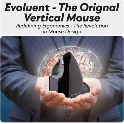Evoluent – Inventor of The Vertical Mouse – VMDMW Ergonomic Vertical Mouse Right Hand Med USB Wireless, Sculpted for Comfort, Reduces Wrist Strain, 4 Speeds, 6 Customizable Buttons in Windows