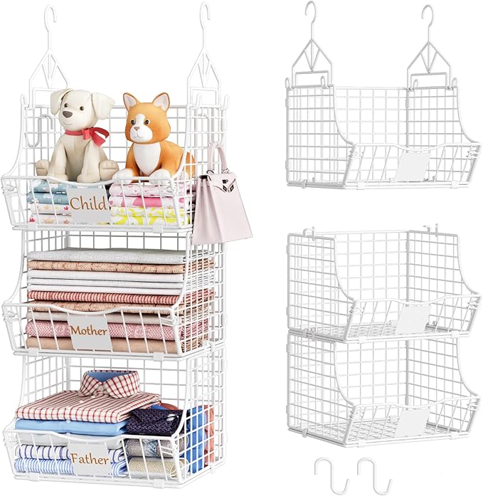 Hanging Closet Organizers and Storage, 3 Tier Closet Shelf Clothes Organizer
