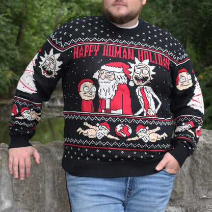 Ripple Junction Rick and Morty Adult Christmas Sweater Happy Human Holiday Novelty Sweater for Men and Women X-Large