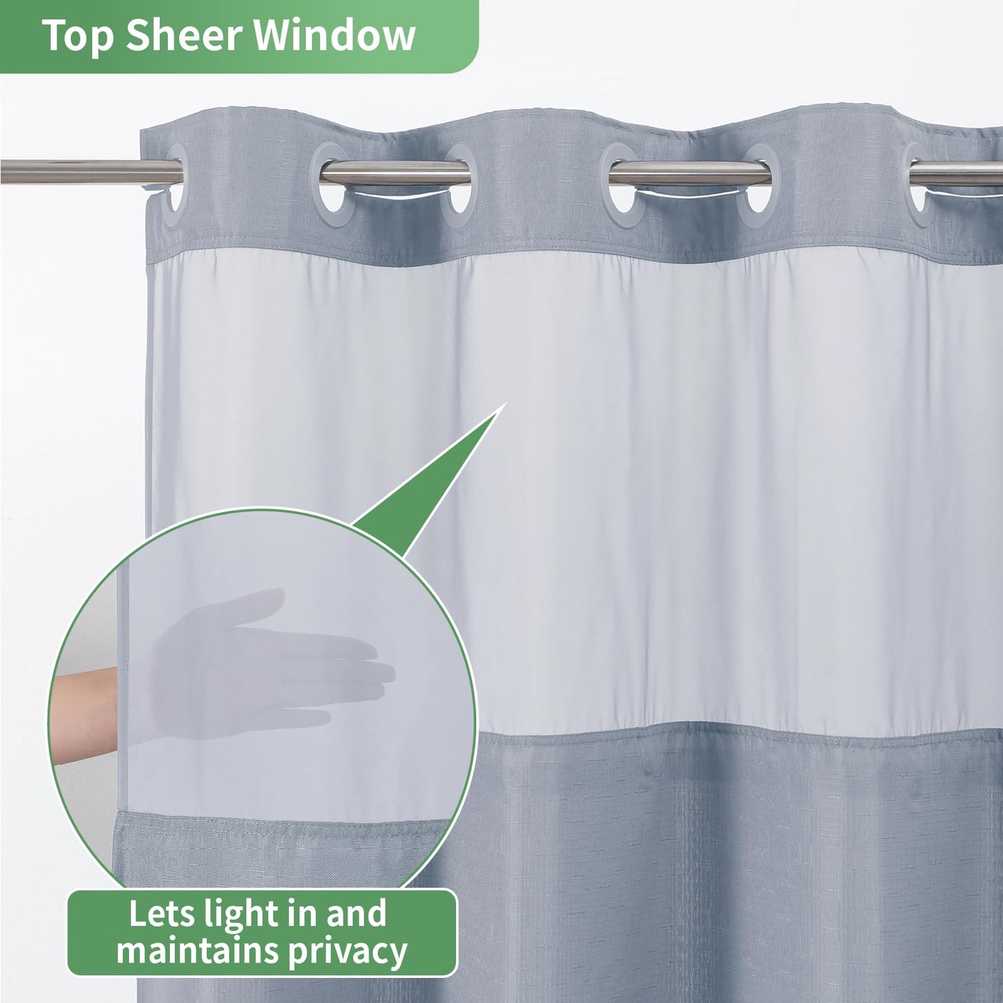 eachope Blue Long No Hook Shower Curtain with Snap-in Fabric Liner Set,Slub Textured Fabric Shower Curtains for Bathroom,Hotel Style Modern Shower Curtain,Water Repellent & Washable,71x80(78)