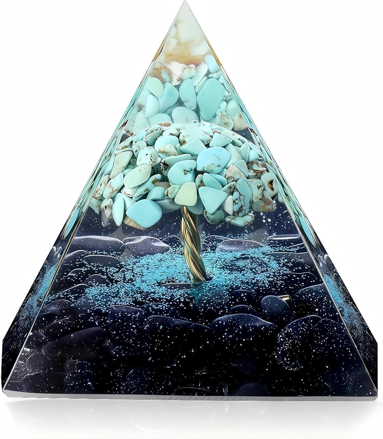 Handmade 2.36inch Tree of Life Crystal Pyramid Turquoise&Blue Sandstone Quartz Healing Crystal for Reduce Stres Meditation Protection, Decoration,Gifts