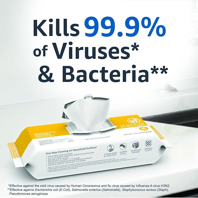 Amazon Basics Disinfecting Wipes, Lemon & Fresh Air Scent,