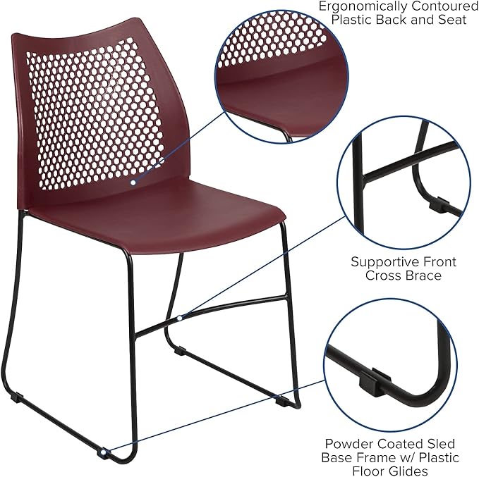 Flash Furniture HERCULES Series 5 Pack 661 lb. Capacity Burgundy Stack Chair