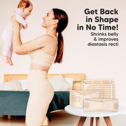 3 in 1 Postpartum Belly Support Recovery Wrap - Postpartum Belly Band, After Birth Brace, Slimming Girdles, Body Shaper Waist Shapewear, Post Surgery Pregnancy Belly Support Band (Classic Ivory, M/L)