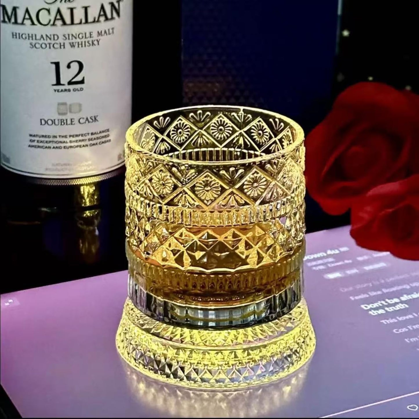 ZFMF Whiskey Glass 360-Degree Rotating Base Classic Cocktail Glass, Suitable For Bourbon And Scotch Whiskey, Tilt-Proof Stress Relief Barware, Ideal Gift For Men, Fathers, Husbands, And Grandfathers
