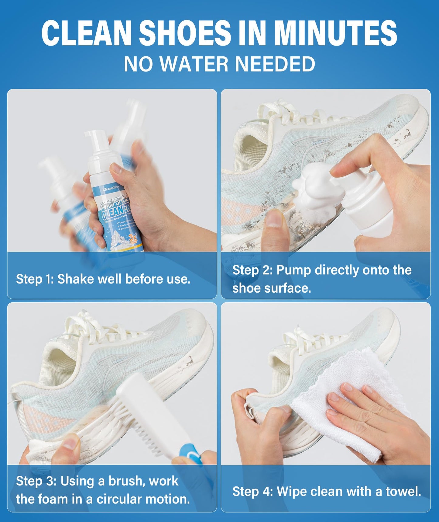 Shoe Cleaner, 200ml White Trainer Cleaner with Shoe Brush & Cloth Included, Sneaker Cleaner, Shoe Cleaning Kit for Suede, Leather, Knit, Boots, Canvas, Rubber, PU