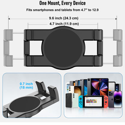 TeQable Industrial Tablet Mount for Truck&Vehicle, Heavy Duty Drill Base iPad Mount Holder for Car, Adjustable Aluminum Arm, Compatible w/ 4.7"-12.9" Devices, Perfect for Dashboard, Boats, Walls–Black