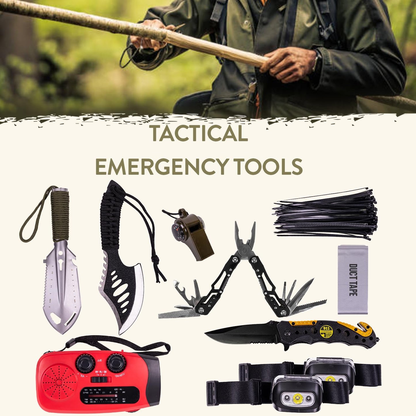 TacPreps 72 Hour Survival Kit, 45L Bug Out Bag with Emergency Food, Water Filter, First Aid Kit, Shelter and Survival Tools