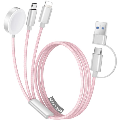 Temdan for Travel Vacation Essentials,3 in 2 USB C Cable for Apple Watch Charger/iPhone 17 Charger/Lightning,Multi Charging Cable Cord,Camping Essentials,Designed for iWatch &iPhone 16-12-5FT Purple