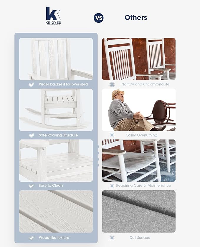 KINGYES Oversized Outdoor Rocking Chair Set of 4, All-Weather Patio Rocking