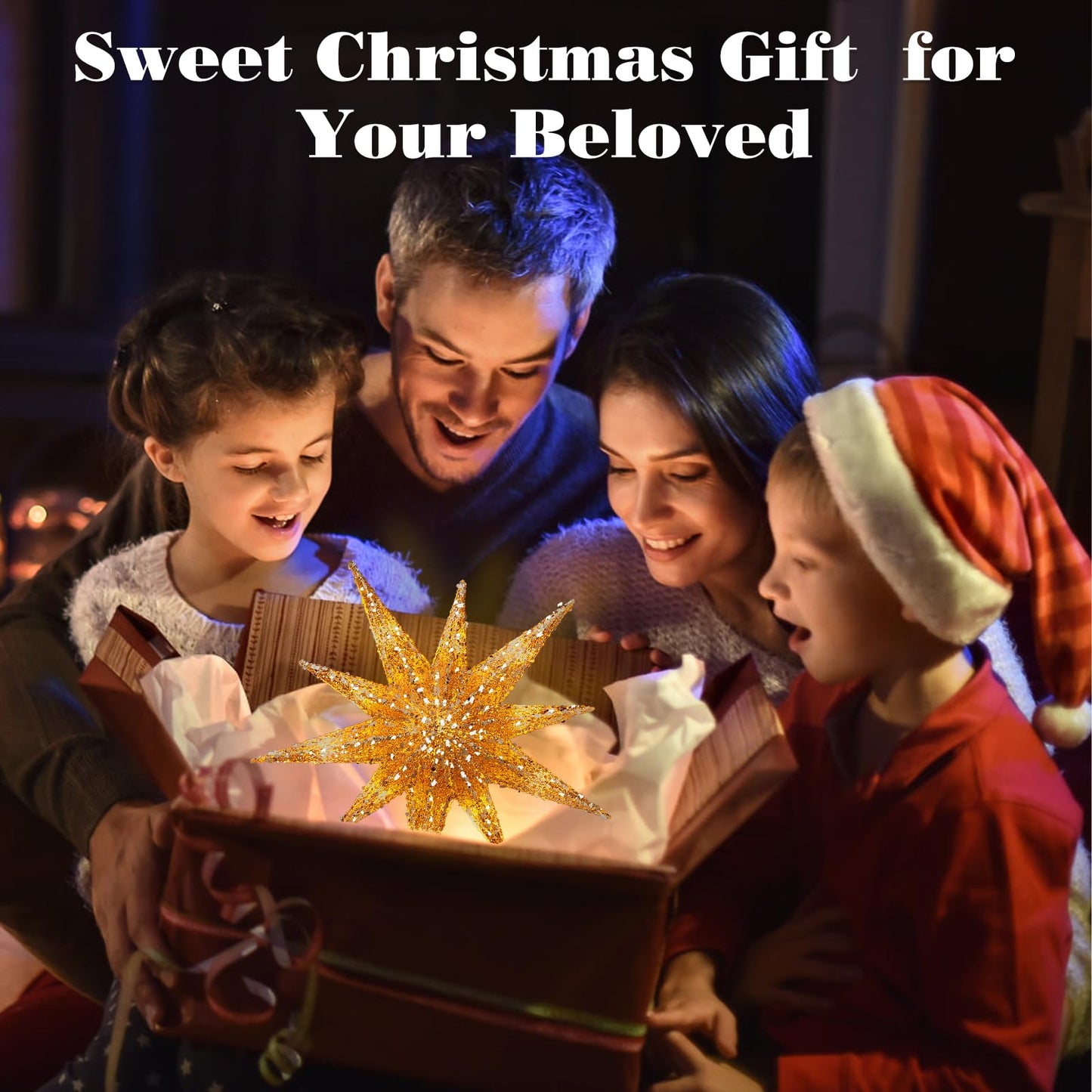 Lewondr Christmas Tree Topper Star, 13inch Xmas Tree Topper with LED Light Beads, Remote & USB Operated 10-Point Star Treetop for Home Christmas Decoration, 6H Timer & 8 Lighting Modes, Gold