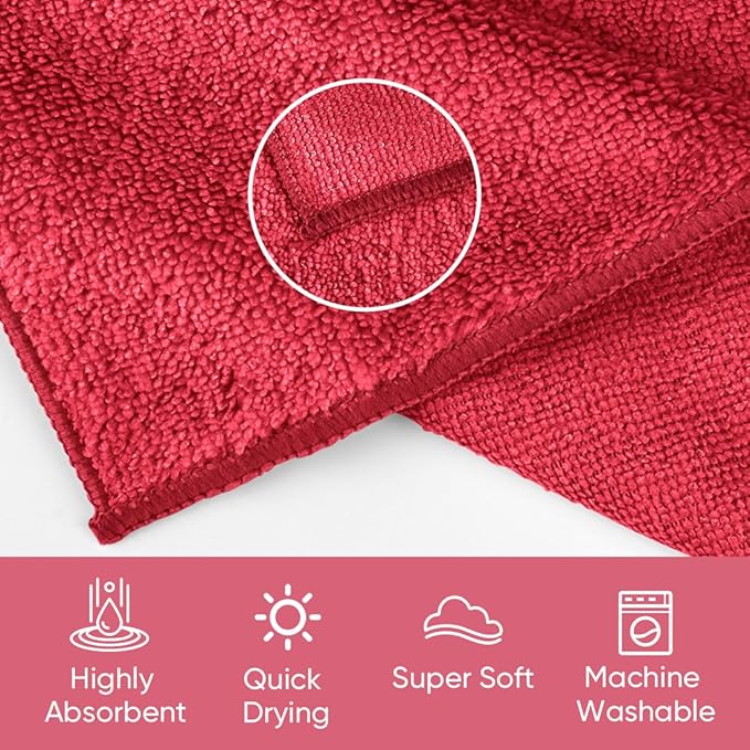 HOMEXCEL Red Microfiber Washcloths 12 Pack, Highly Absorbent and Soft Face Towel