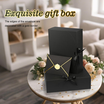 WLUSEAXI 10 Pack Black Gift Boxes with Lid, Bridesmaid Proposal Box with Cards and Envelopes Metal Pen Sticker for Groomsmen Proposal,Birthday,Wedding, Mother's Day 10.6×8×3.1 Inch