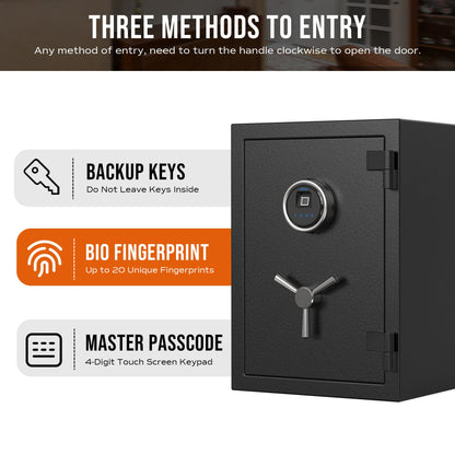 RPNB Deluxe Biometric Fireproof Safe Box,Digital Fingerprint Fireproof Waterproof Safe with Touch Screen,Removable Shelf and 3 Spoke Handle,Home Safes for Cash Documents Jewelry,1.29 Cubic Feet