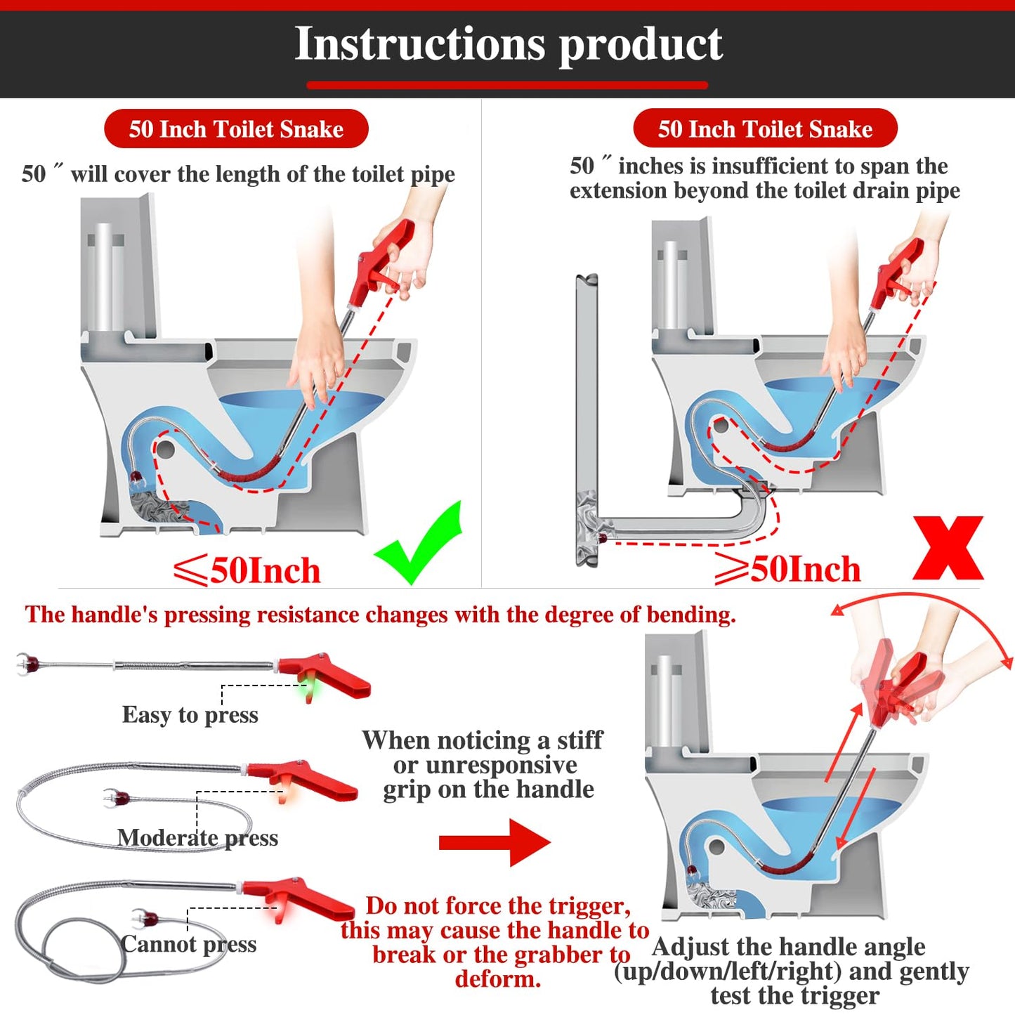Aozzy Toilet Auger Clog Remover Tool, Stainless Steel Telescoping Toilet Auger Grabber Tool, Use to Grab and Clear Blocking in Various Pipelines, for Unclog Drains, Siphon Toilet, Sink.