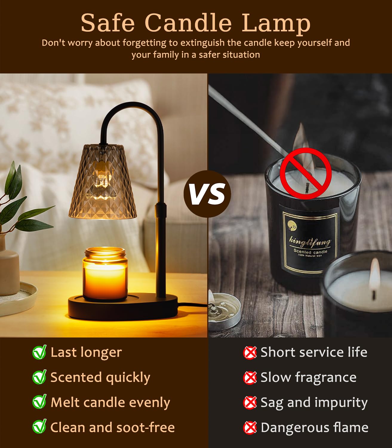 Candle Warmer Lamp Electric with Timer Candle Burner Lamp Shade Top Flameless Jar Height Adjustable