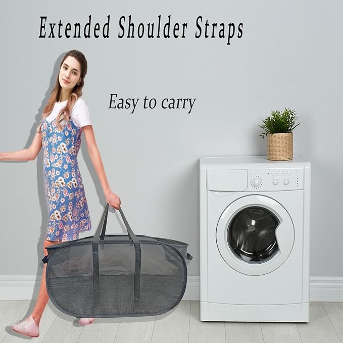 Extra Large Mesh Pop Up Laundry Hamper 2 Pack, 100L Collapsible Laundry Baskets