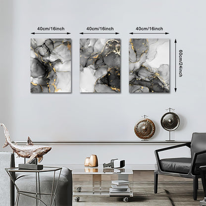 FajerminArt 3 Panels Framed Canvas Wall Art Marble Gray Gold White Pictures Printing Painting Poster Canvas Prints Wall Decor for Bedroom Living Room Bathroom Office Ready to Hang 40x60cmx3Pcs