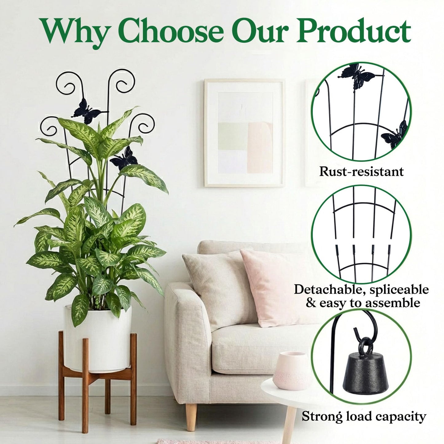2 Pack 30 in Adjustable Plant Trellis Thickened Rust-Proof Metal Climbing Support Expandable 15-30 Inch Indoor Outdoor Garden Trellis for Pothos Ivy Monstera with Plant Ties