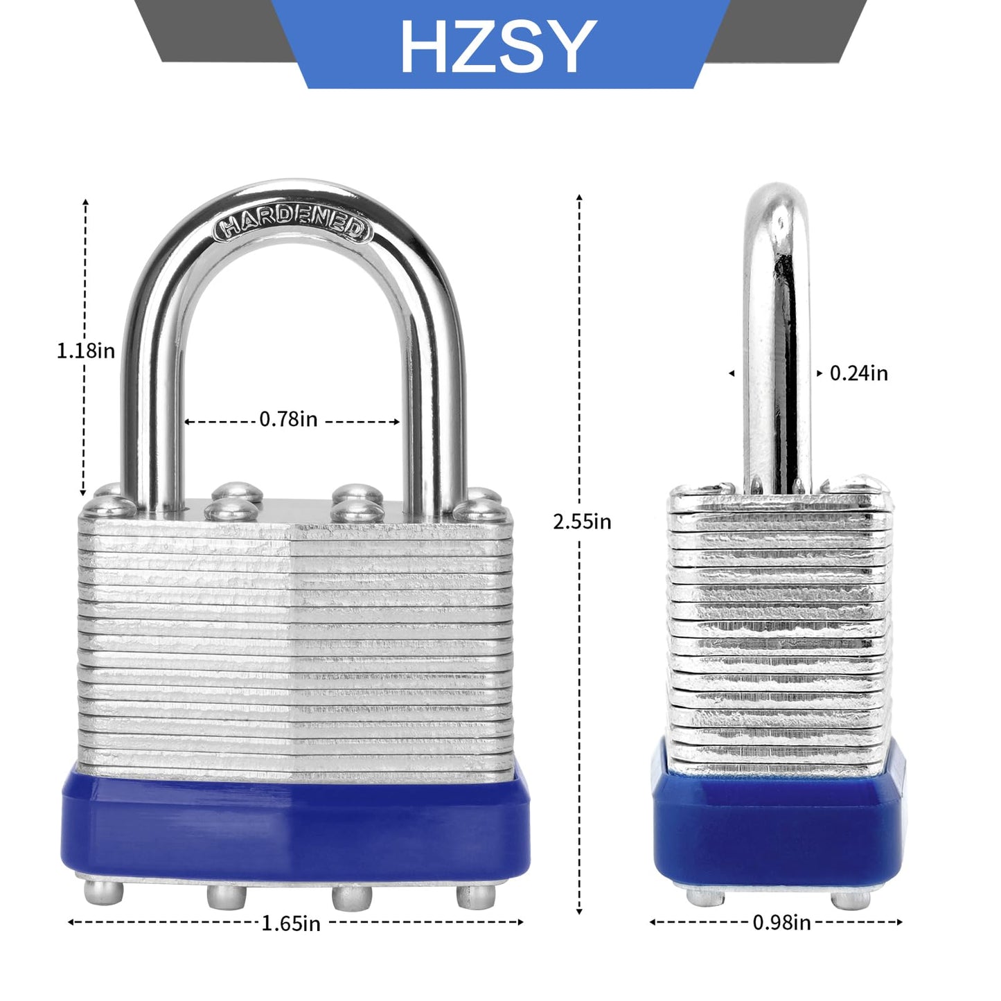 HZSY Padlocks Keyed Alike, Pack of 6, Laminated Steel Keyed Lock (1-9/16", 40mm), Padlocks with Same Key, Normal Shackle, for Toolbox, Locker & StorageUnit or More