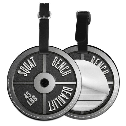 Luggage Tag Barbell Plate Squat Bench Deadlift Weight, Pu Leather Bag Travel Suitcases Id Identifier Baggage Label for Women Men Boys Girls