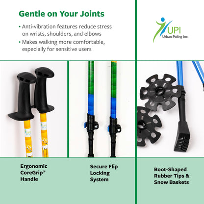 Urban Poling Spirit Nordic Walking Poles Adjustable Walking Poles with Snow Baskets, Ergonomic CoreGrip, Lightweight Collapsible Walking Sticks for Outdoor Walking and Fitness