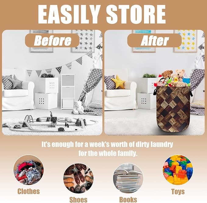Wood Grain Laundry Basket, Foldable Tree Stump Laundry Hamper Tote Bag Dirty