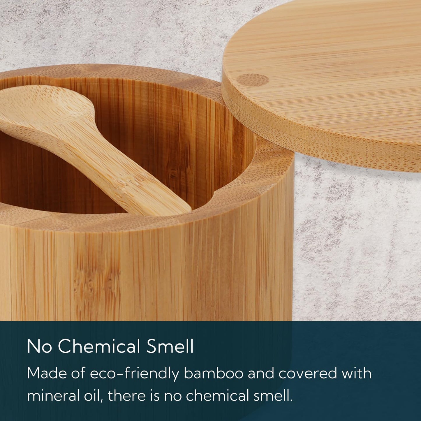 KITCHENDAO Acacia and Bamboo Salt Cellar Bowl Box with Built-in Spoon to avoid Dust, Elegant Kitchen Salt Container Holder with Swivel Magnetic Lid to Storage Pepper Spice Bath Salt Sea Salt, 6OZ