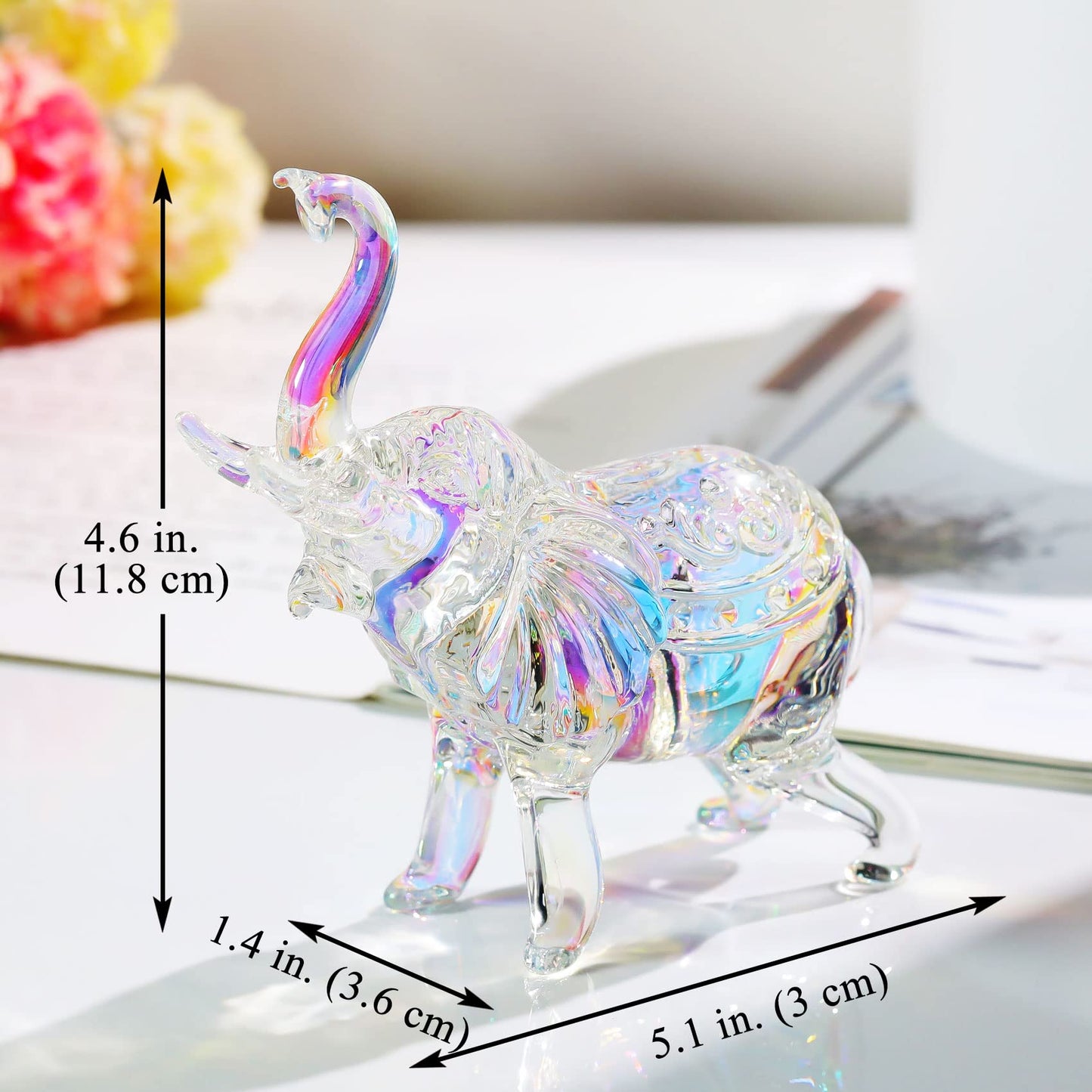 YWHL Cute Crystal Glass Elephant Figurine, Collectible Gifts for Elephant Lovers Women, Animal Statue for Home Decoration