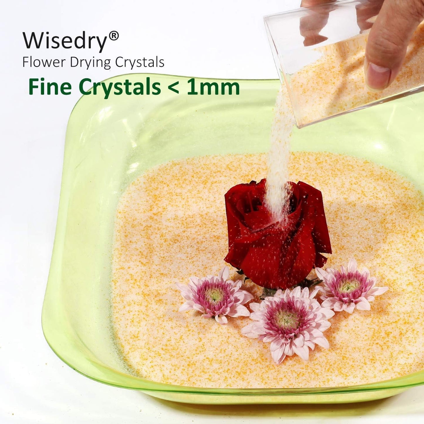 wisedry Silica Gel for Drying Flowers 2 LBS (0.9KG), Fine Crystals < 1mm, Color Indicating Desiccant, Reusable Silica Sand