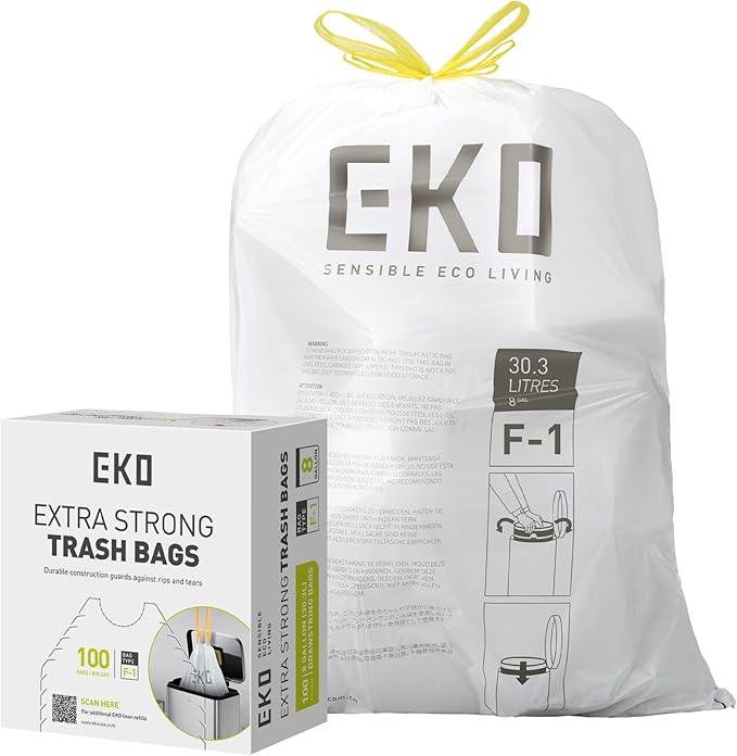 EKO 8 Gallon / 30.3 Liter, Extra-Strong Unscented Garbage Bags, Easy-Dispense